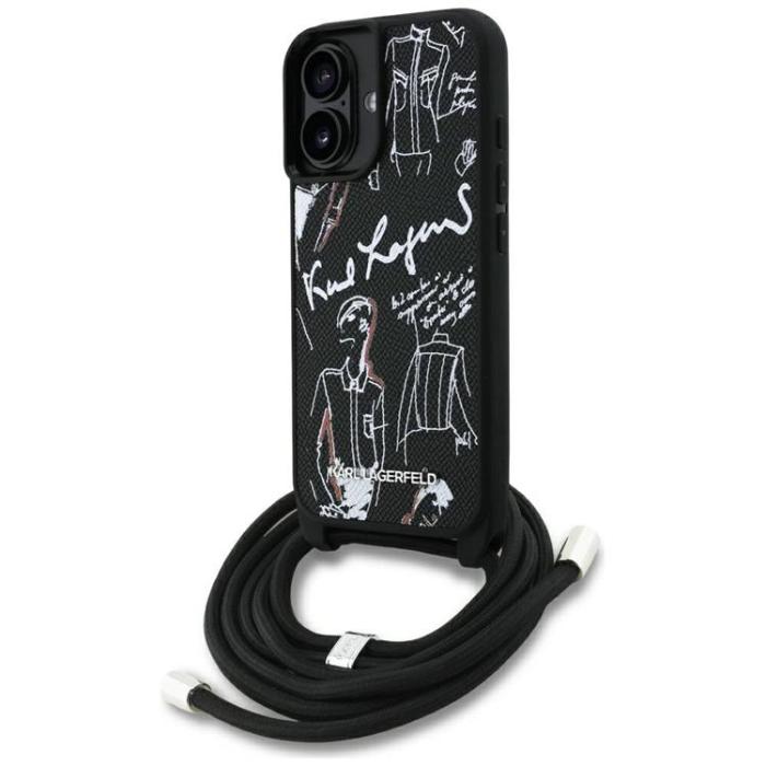 KARL LAGERFELD - Karl Lagerfeld iPhone 16 Mobilskal Crossbody Grained Pattern - Svart
