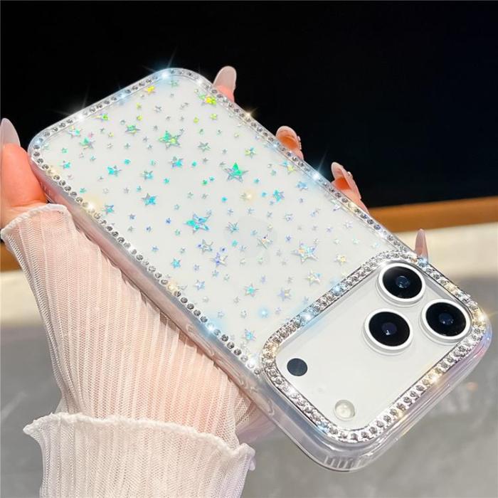 A-One Brand - iPhone 17 Pro Mobilskal Rhinestone Edge - Glitter Ljusgrön