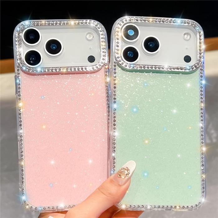 A-One Brand - iPhone 17 Pro Mobilskal Rhinestone Edge - Glitter Ljusgrön