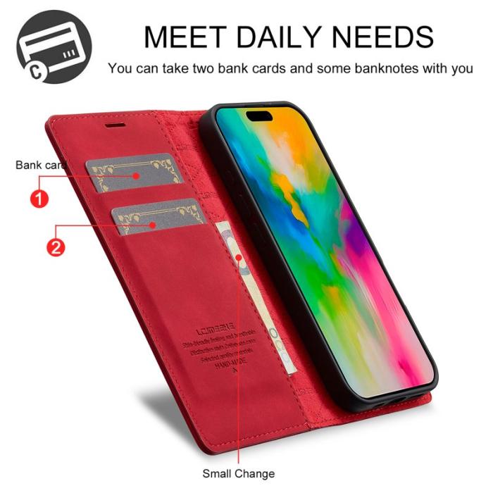 LC.imeeke - LC.IMEEKE iPhone 16 Plus Plånboksfodral Konstläder- Röd