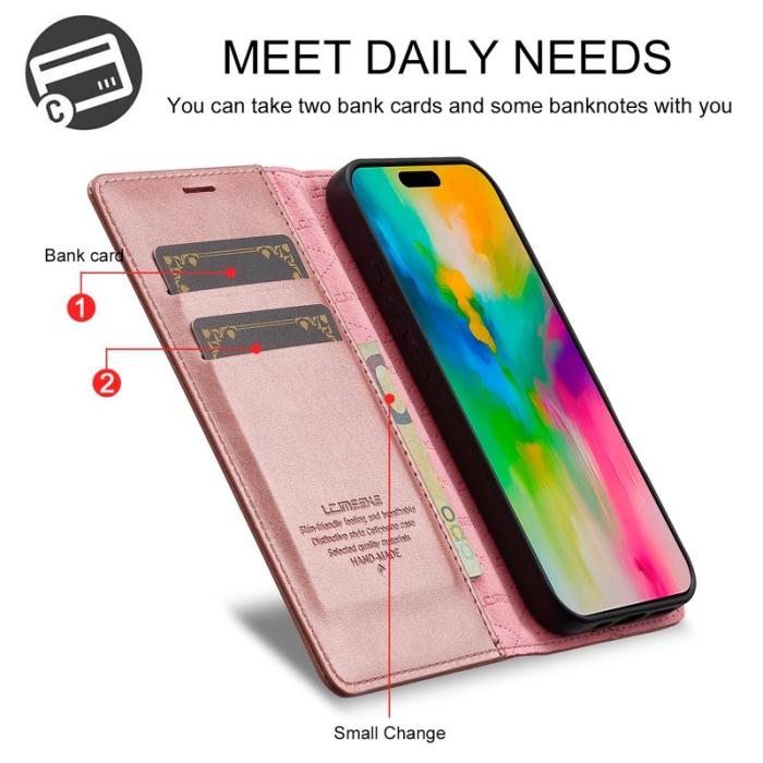 LC.imeeke - LC.IMEEKE iPhone 16 Plus Plånboksfodral Konstläder- Roséguld