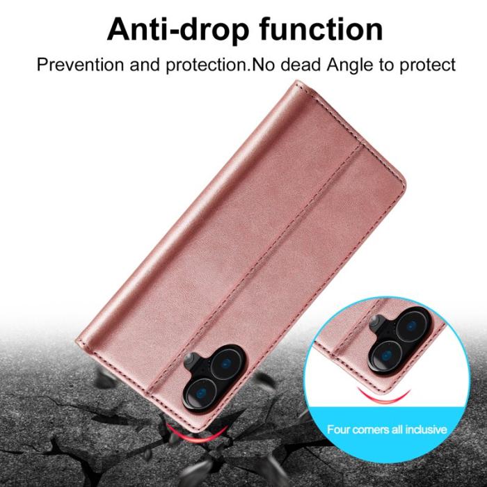 LC.imeeke - LC.IMEEKE iPhone 16 Plus Plånboksfodral Konstläder- Roséguld