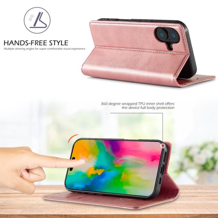 LC.imeeke - LC.IMEEKE iPhone 16 Plus Plånboksfodral Konstläder- Roséguld