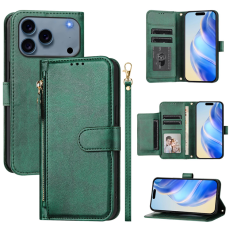 A-One Brand - iPhone 17 Pro Max Plånboksfodral Zipper Pocket Läder - Grön