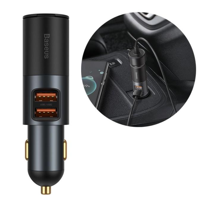 BASEUS - Baseus 2x USB-C Quick Charge Billaddare 120W - Grå