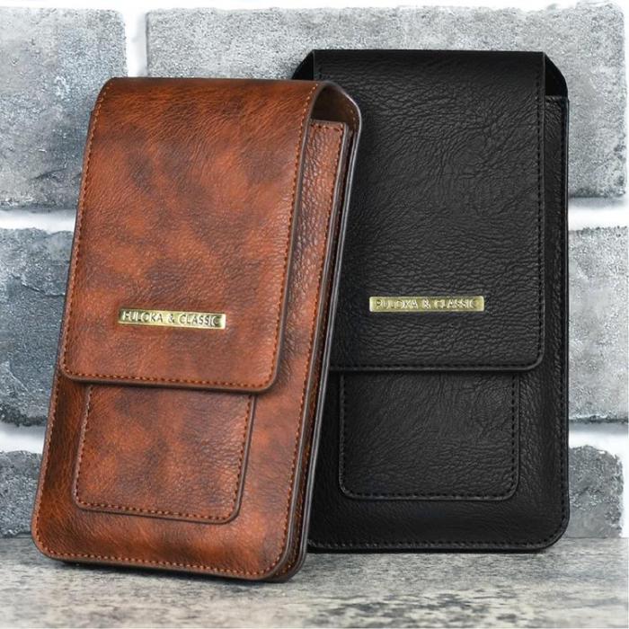 UTGATT1 - PULOKA Bältesväskor Vertical PU Läder Dual Layer - Brun
