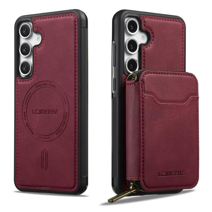 LC.imeeke - LC.IMEEKE L6 för Samsung Galaxy S23 FE Konstläder Plånboksfodral - Röd