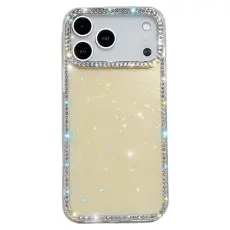 A-One Brand - iPhone 17 Pro Mobilskal Rhinestone Edge - Glitter Ljusgul