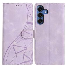 OEM - Samsung Galaxy S26 Plus Fodral St&auml;ll Impr&auml;ntad &Auml;kta L&auml;der - Lila
