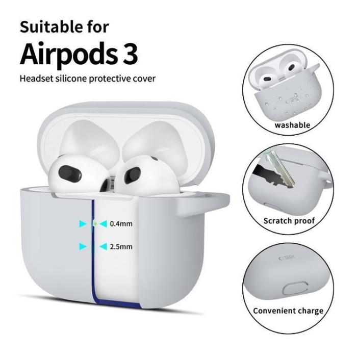 Tech-Protect - Tech-Protect Apple Airpods 3 Skal Silikon Hook - Crayon Grå
