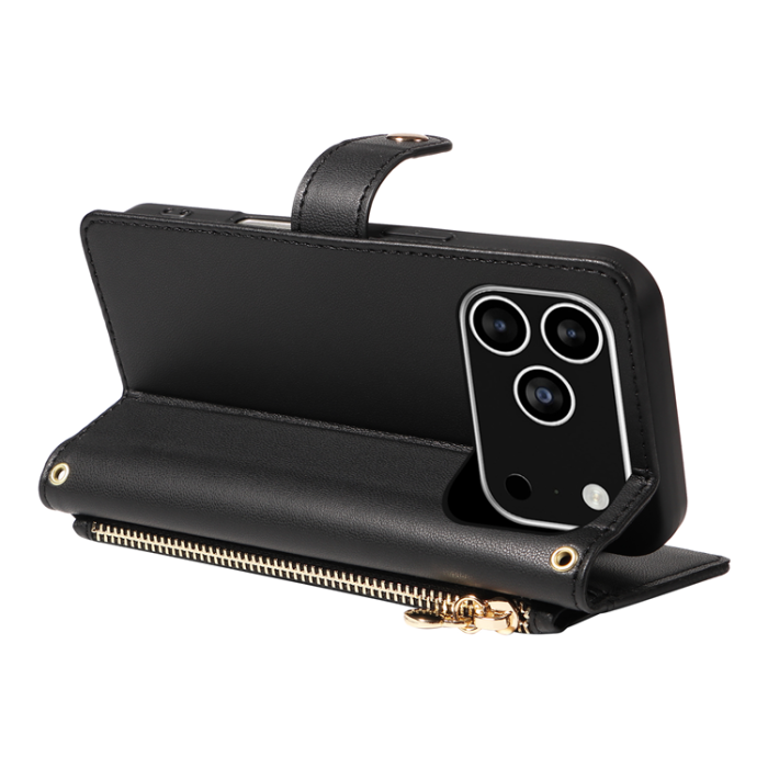 A-One Brand - iPhone 17 Pro Plånboksfodral Rhombus Läder - Svart