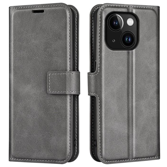 OEM - iPhone 15 Plus Plånboksfodral Calf Flip Folio - Grå