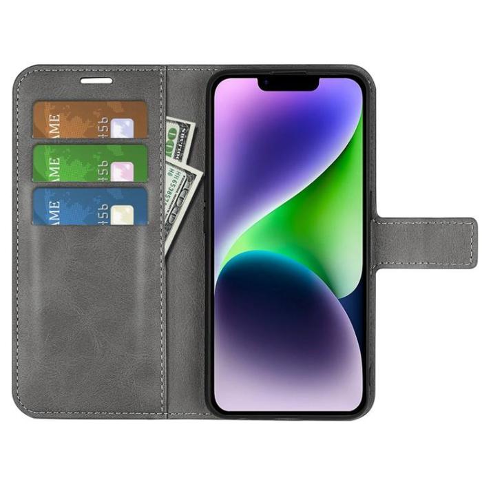 OEM - iPhone 15 Plus Plånboksfodral Calf Flip Folio - Grå