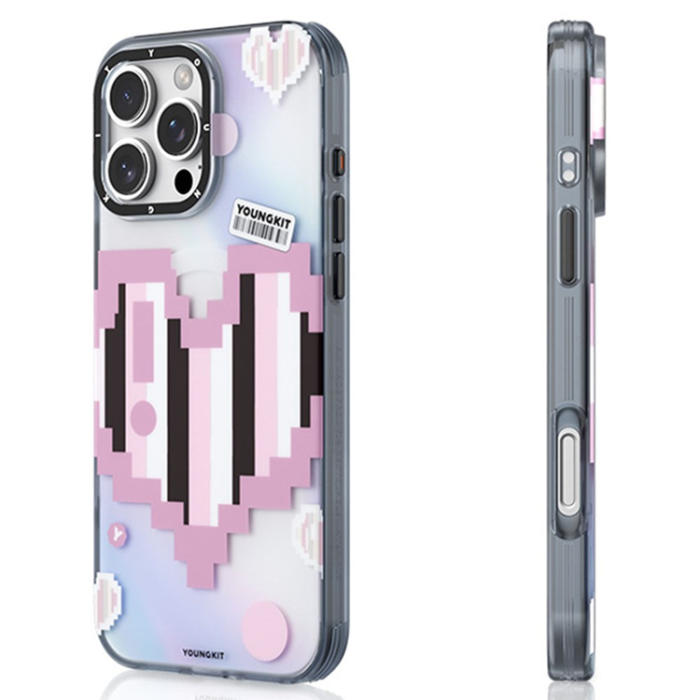 A-One Brand - Youngkit iPhone 16 Pro Max Mobilskal Magsafe Pixel Heart - Rosa