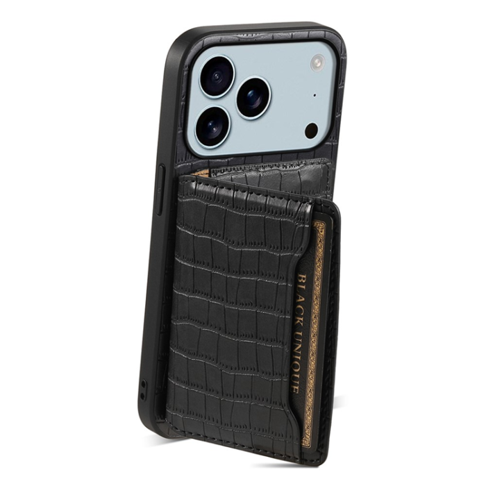 A-One Brand - iPhone 17 Pro Max Mobilskal Korthållare Crocodile - Svart