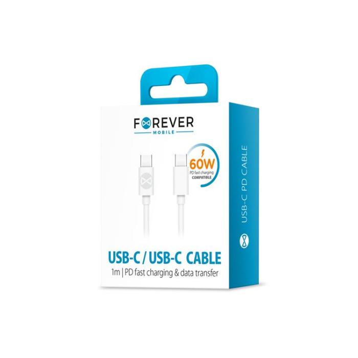 Forever - Forever USB-C till USB-C kabel 1m 60W - Vit
