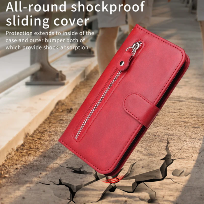 A-One Brand - iPhone 17 Pro Max Plånboksfodral Zipper - Röd