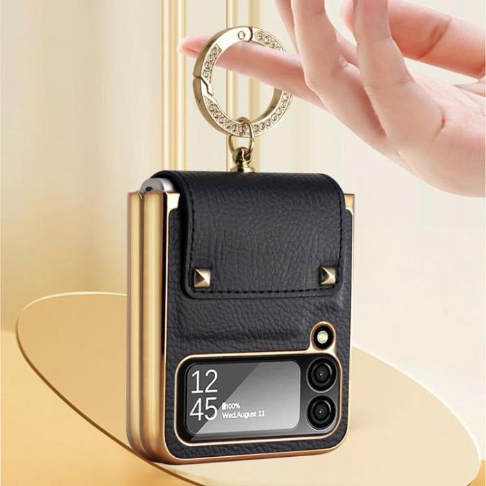 A-One Brand - Galaxy Z Flip 4 Skal Ringhållare Läder - Svart