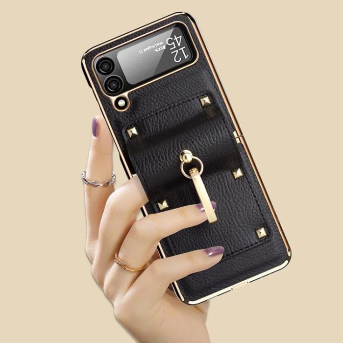 A-One Brand - Galaxy Z Flip 4 Skal Ringhållare Läder - Svart
