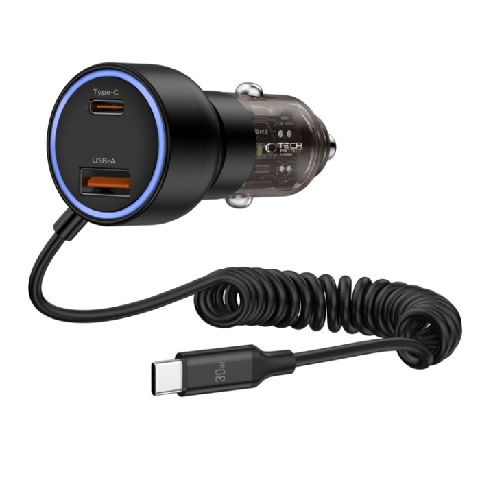 Tech-Protect - Tech Protect Billaddare USB-C Till USB-A 60W Med USB-C Kabel - Svart