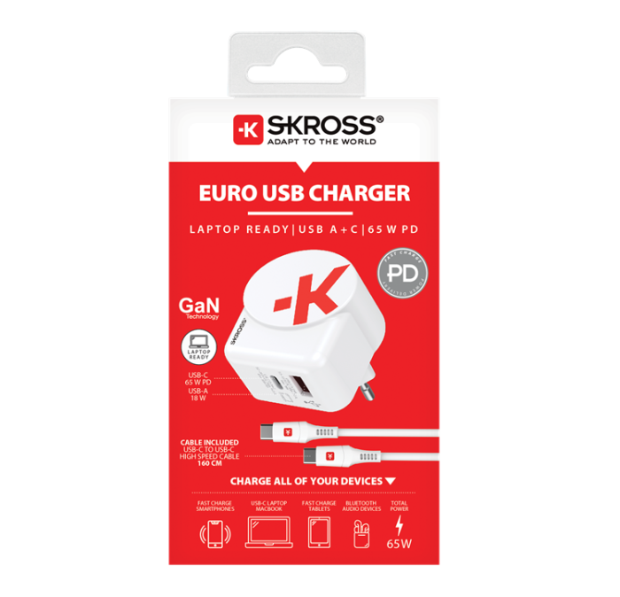 UTGATT1 - SKROSS Väggladdare USB-A/USB-C Med USB-C Kabel - Vit