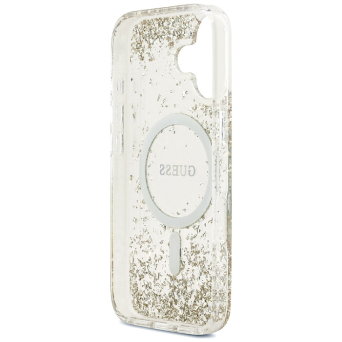 Guess - Guess iPhone 17 Mobilskal Magsafe Resin Bottom Glitter - Guld