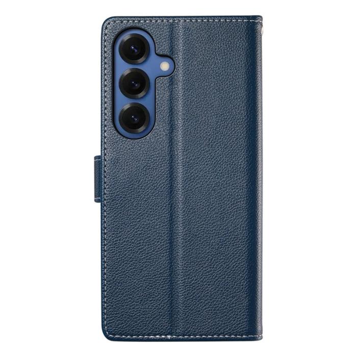OEM - LITCHI Samsung Galaxy S26 Plus Fodral Äkta Läder Magnetisk - Mörkblå