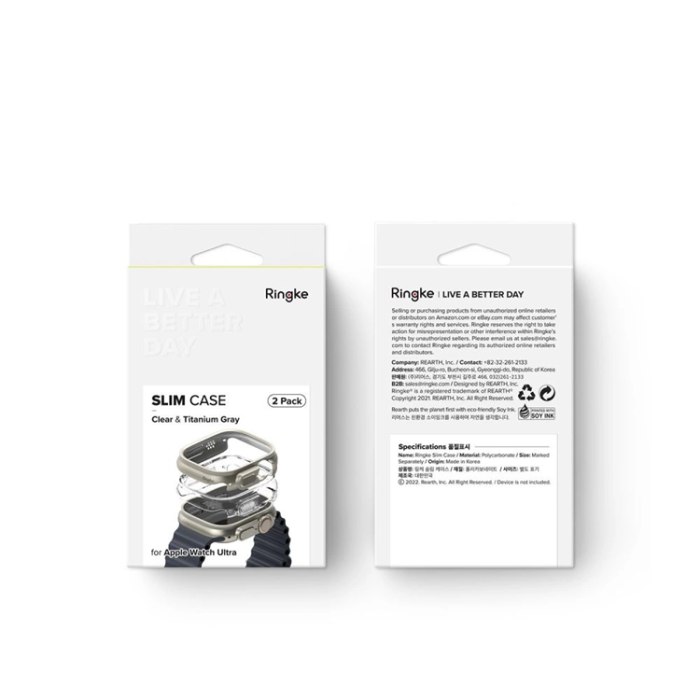 Ringke - [2-Pack] Ringke Apple Watch Ultra 1/2 (49mm) Skal Slim - Clear/Titamiun