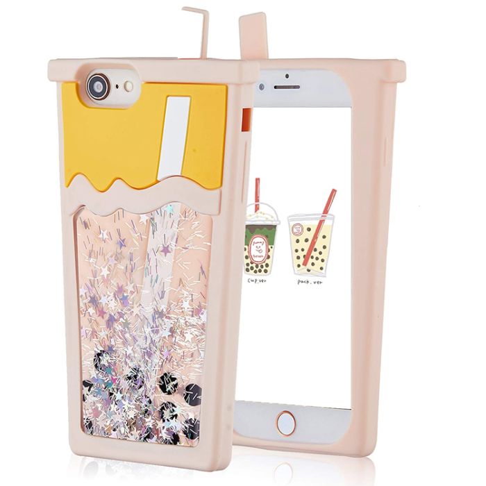 A-One Brand - iPhone 7/8/SE(2020/2022) Mobilskal Boba Milk Tea Glitter - Rosa