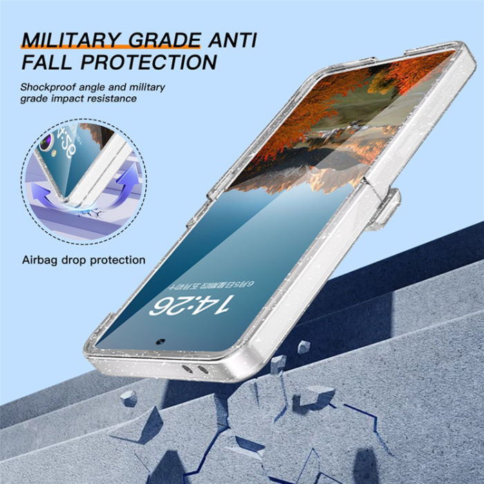 A-One Brand - Galaxy Z Flip7 Mobilskal Hinge Protection - Klart glitter