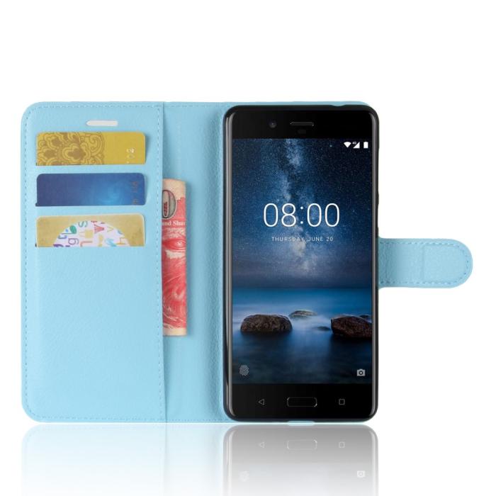 OEM - Litchi Plånboksfodral till Nokia 8 - Blå