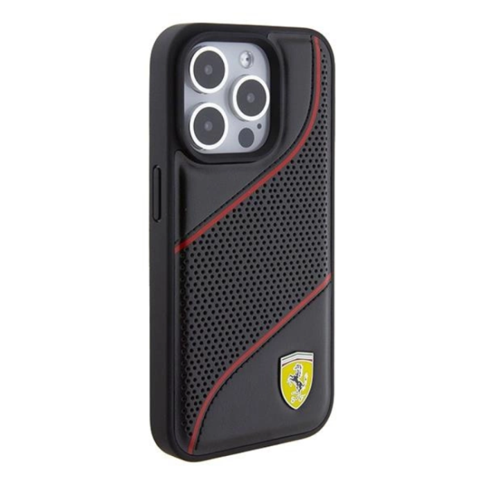 Ferrari - Ferrari iPhone 15 Pro Mobilskal Perforated Waves Metal Logo - Svart
