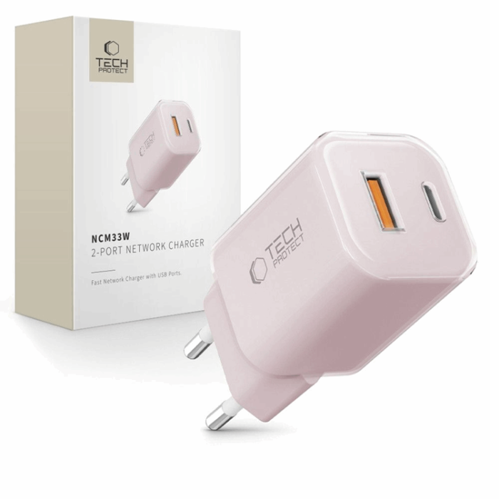 Tech-Protect - Tech-Protect Snabbladdare 33W NCM 2-Port QC3.0 - Rosa