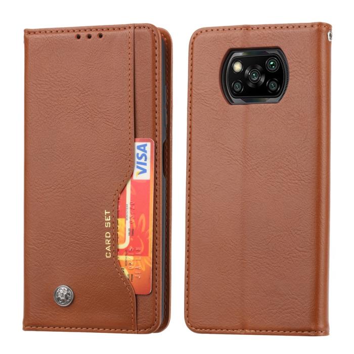A-One Brand - Auto-absorbed Läder Plånboksfodral Xiaomi Poco X3 / X3 Pro / X3 NFC - Brun