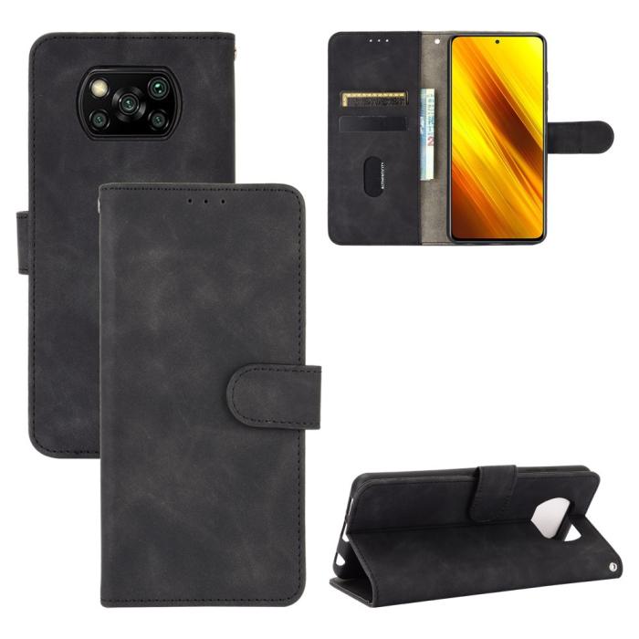 OEM - Skin-touch Protector Plånboksfodral Xiaomi Poco X3 / X3 Pro / X3 NFC - Svart