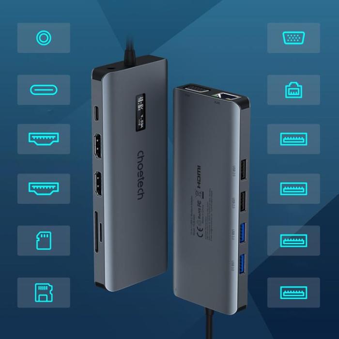 Choetech - Choetech Multifunktionell 12in1 HUB med Display