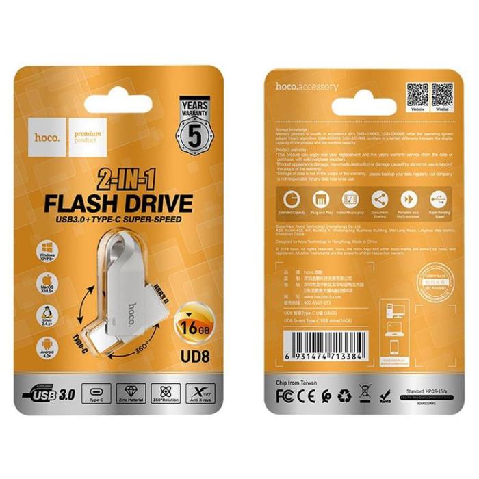 Hoco - Hoco Pendrive 16GB USB-A, USB-C UD8 USB 3.0