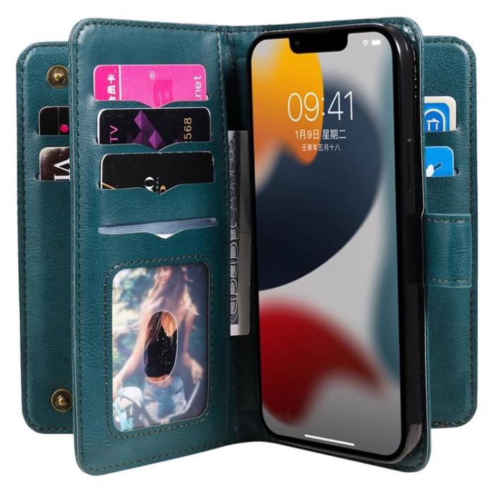 OEM - iPhone 14 Plånboksfodral KT PU Läder - Grön