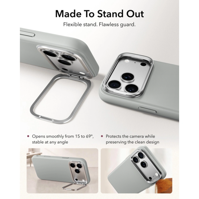 ESR - ESR Mobilskal För iPhone 18 Pro/17 Pro Magsafe Läder Kickstand - Grå
