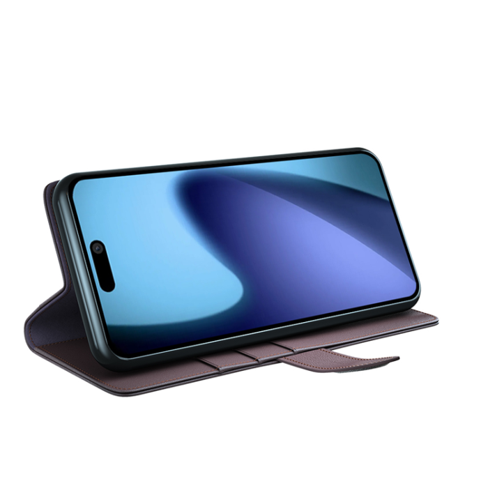 A-One Brand - iPhone 17 Plånboksfodral Äkta Läder - Brun