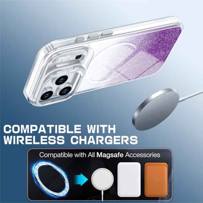 A-One Brand - iPhone 17 Pro Max Mobilskal MagSafe Shockproof Glitter Gradient - Lila