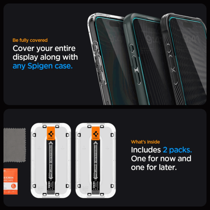 Spigen - [2-Pack] Spigen iPhone 15 Plus/16 Plus Härdat Glas Skärmskydd Privacy