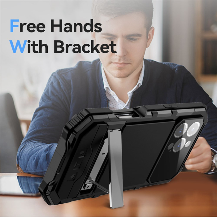 R-JUST - R-JUST iPhone 16 Pro Max Mobilskal med Härdat Glas - Svart