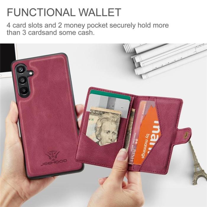 OEM - JEEHOOD Samsung Galaxy A15 4G/5G Mobilskal Konstläder Plast - Röd