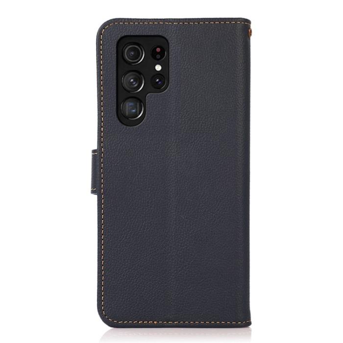KHAZNEH - KHAZNEH Galaxy S23 Ultra Plånboksfodral Äkta Läder RFID - Blå