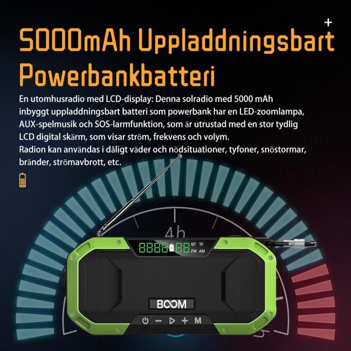 UTGATT5 - BooM vev-radio 5000mAh Powerbank Bluetooth Högtalare Lampa - Grön