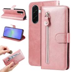 OEM - Samsung Galaxy A37 Pl&aring;nboksfodral Konstl&auml;der Med Dragkedja - Rosa