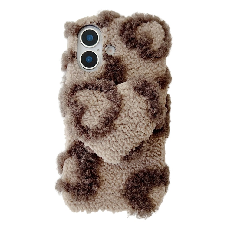 iPhone 17 Mobilskal 3D Heart Plush TPU Winter Warm Soft - Brun | 2353 | AlltMobil