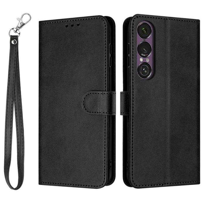 A-One Brand - Sony Xperia 1 VII Plånboksfodral Calf Texture Med Rem - Svart