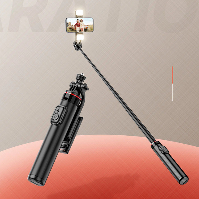OEM - Selfiestick Teleskopstativ 1.3m Auminiumlegering Med Dubbel Lampa